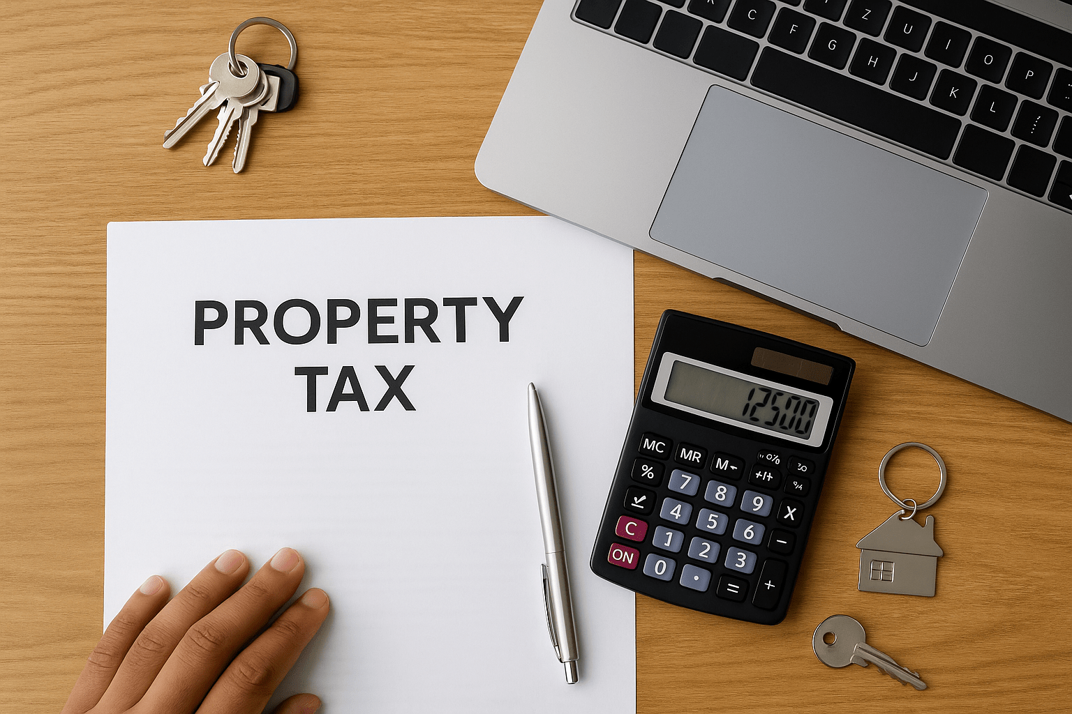A UK homeowner and accountant reviewing tax paperwork related to property ownership and rental income.