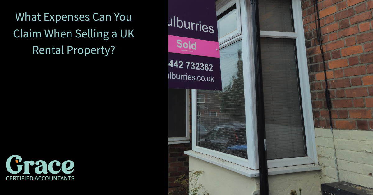 House with SOLD sign – What expenses can landlords claim when selling a UK rental property?