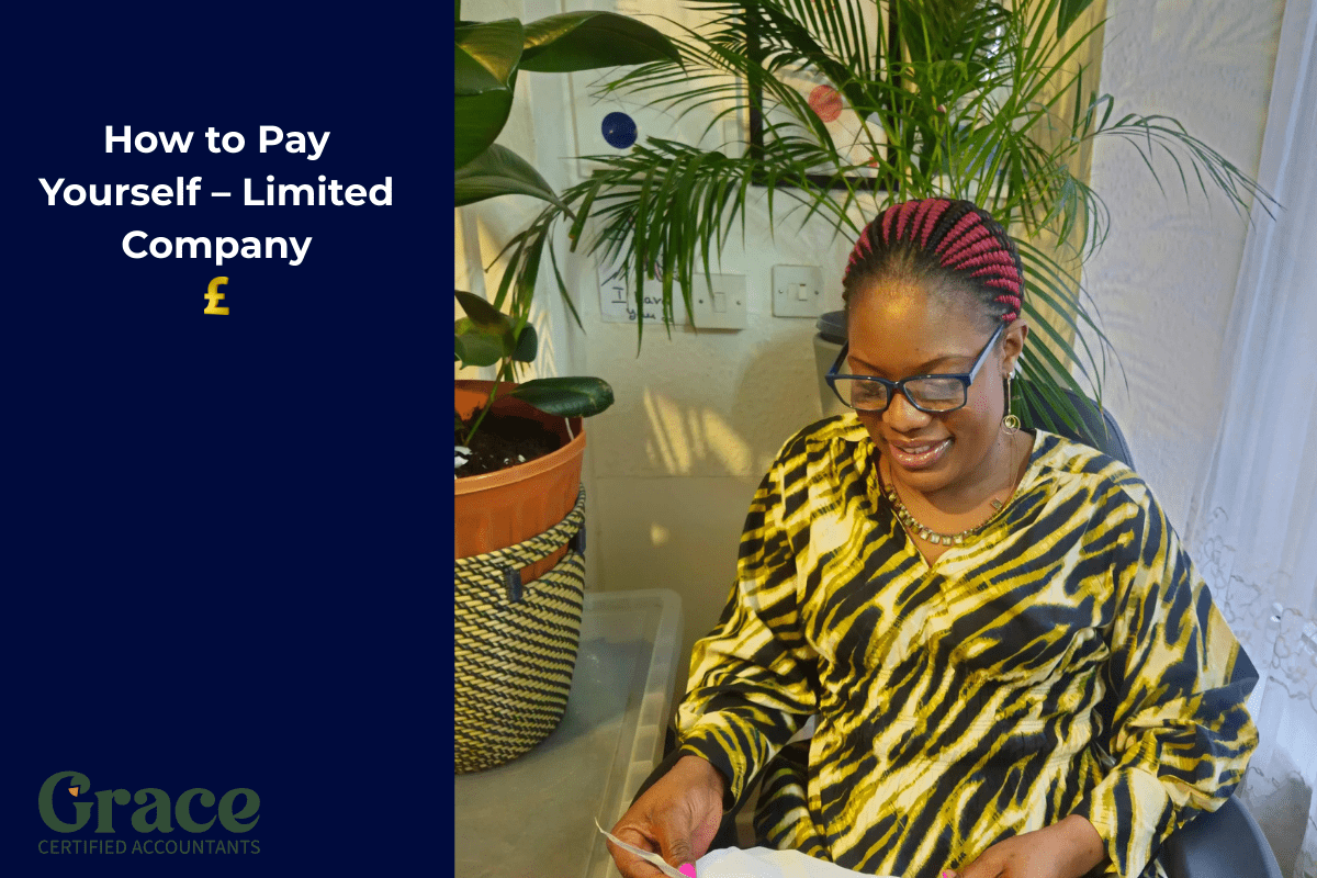 Dora Ngoma with blog title “How Do You Pay Yourself from a Limited Company” and pound sign graphic.