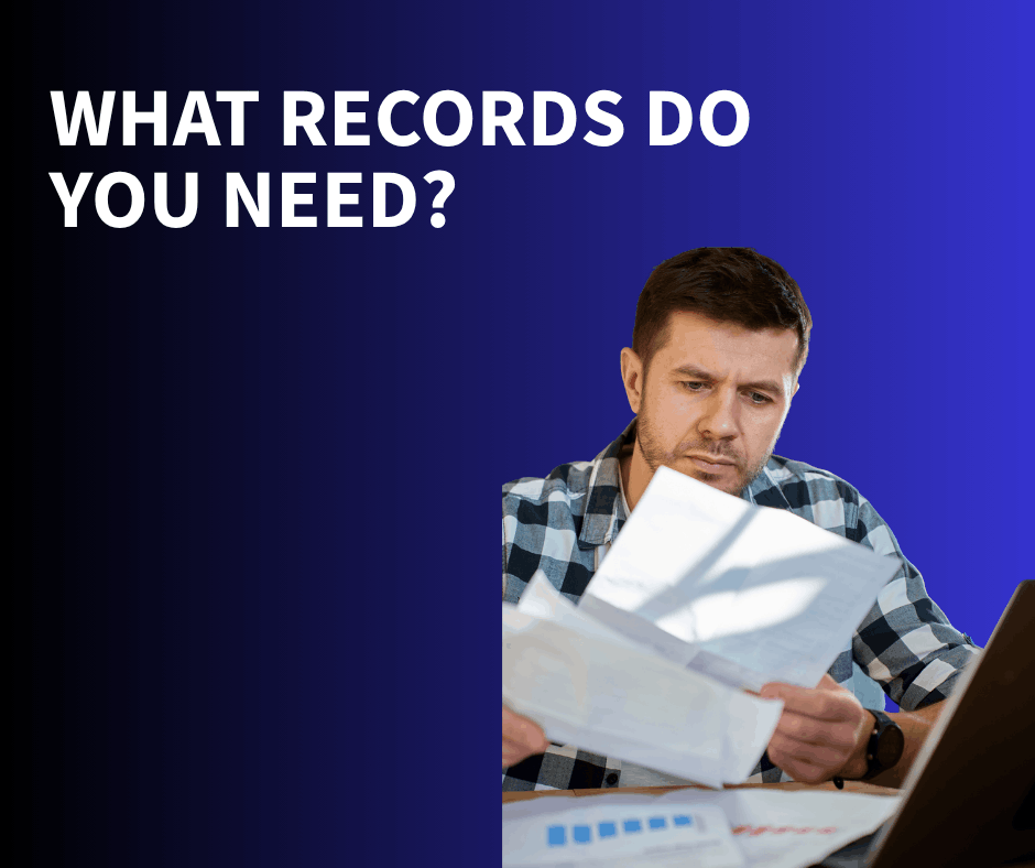 UK landlord reviewing rental income records and documents for HMRC