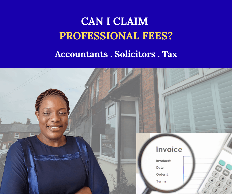 Dora Ngoma with a rental property and invoice, illustrating accountancy and legal fees for landlords