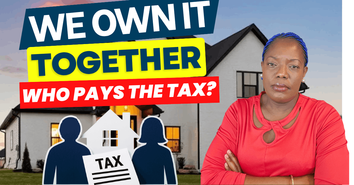 Dora Ngoma with a rental property and joint-owner icons, illustrating who pays tax on jointly owned rental income.